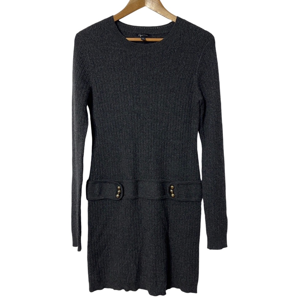 Aqua Cashmere Sweater Dress Size M with Dropped Waist and Gold Button Detail